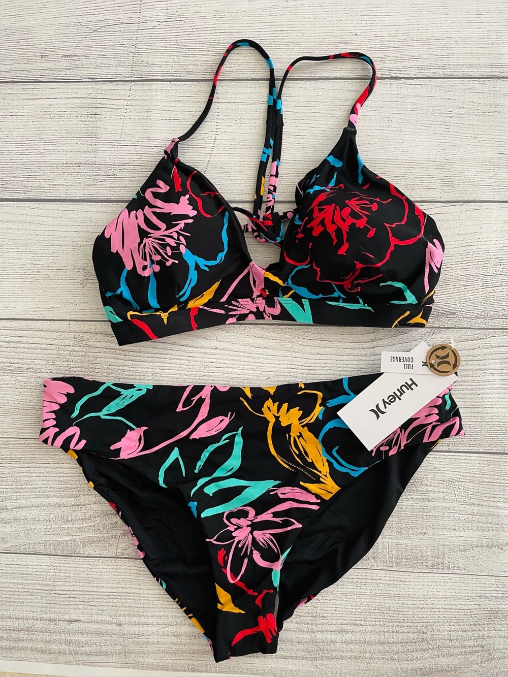 Hurley Vibrant Floral Black Bikini Set